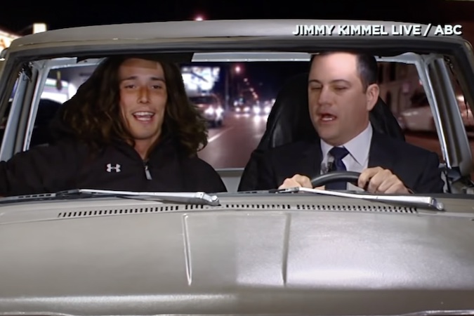 Heres Kai The Hatchet Wielding Hitchhiker On Jimmy Kimmel Live Video 3825